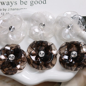 Elegant acetate flower hair accessories with lace texture and center rhinestones