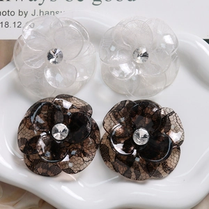 Elegant camellia hair accessories with lace texture and crystal center in acetic acid