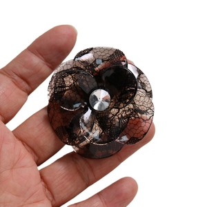 Large acetate flower hair clip with rhinestones and vintage lace pattern in coffee brown