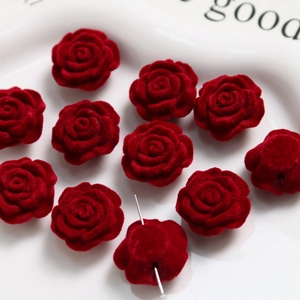 DIY wine red flocked rose flower jewelry charms with pre-drilled holes for crafts