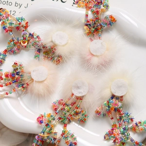 Colorful tassel heart charms with faux fur base and sequins for DIY earrings and jewelry