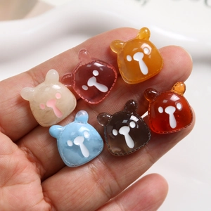 DIY colorful jelly resin bear head charms for phone cases and hair accessories