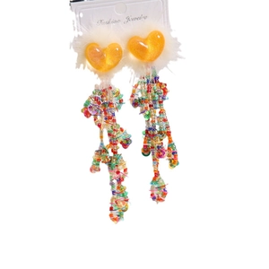 Colorful fringe heart earrings with faux fur and translucent sequins for DIY fashion