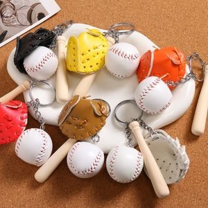 Miniature Baseball Keychain Pendant With Wood Bat Leather Glove Ball Sports Theme Fashion Car Hanging Souvenirs Gift