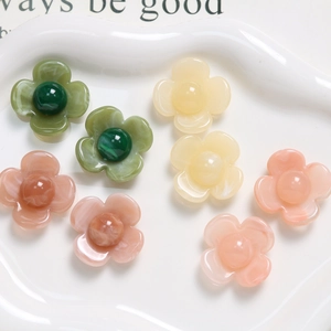 12mm floral resin charms with marble texture in green and pink for DIY jewelry