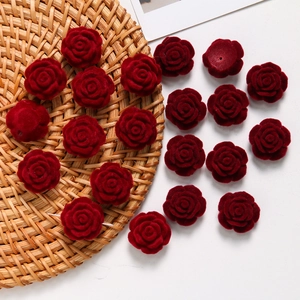 Vintage Wine Red Flocking Rose Flower Beads For DIY Jewelry Making Acrylic Resin Rose Floral Charms For Earrings Accessories