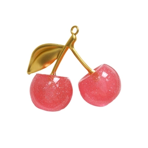 Rosa Glitzer Kirschanhänger mit goldenem Blatt für DIY Schlüsselanhänger Taschen