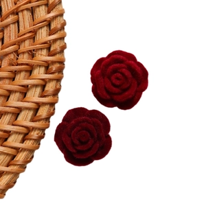 Deep red flocked velvet rose flowers for DIY hair accessories and apparel decor