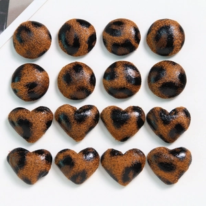 Leopard Print Faux Leather Buttons Retro Round Heart Patches For DIY Jewelry Hair Accessories Clothing Sewing Decoration