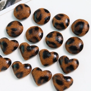 Retro leopard print heart and round fabric buttons for DIY earrings and hair accessories