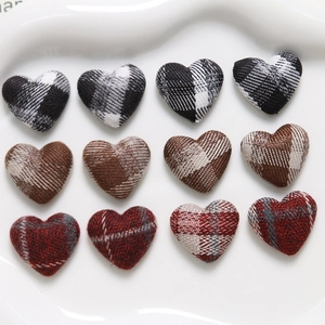 Vintage Plaid Fabric Heart Buttons Padded Cloth Covered Metal DIY Jewelry Earring Headwear Hair Accessories Making Material