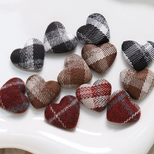 Vintage plaid fabric heart-shaped patches for DIY hair accessories and jewelry making
