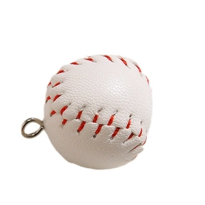 Realistic mini baseball keychain pendant with white leather texture and red stitching detail