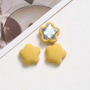 Handmade yellow fabric star button with metal base for DIY hair accessories crafts