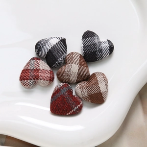 Plaid fabric heart-shaped DIY patches for handmade earrings and hair accessories