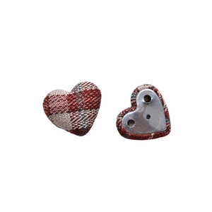 Plaid heart fabric button with metal back for DIY jewelry and hair accessories