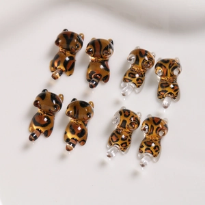 Miniature resin leopard print cat beads for DIY jewelry and phone case making