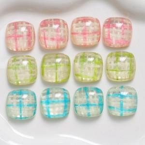 Colored Plaid Square Resin Cabochon Flatback Patch For DIY Jewelry Making Phone Case Earrings Hair Accessories Decoration