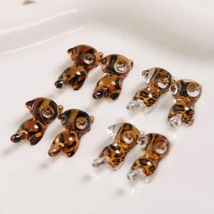 Mini leopard print cat resin charms for DIY jewelry making and phone case accessories