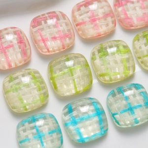 Colorful resin square charms with woven checkered patterns for DIY phone cases and jewelry
