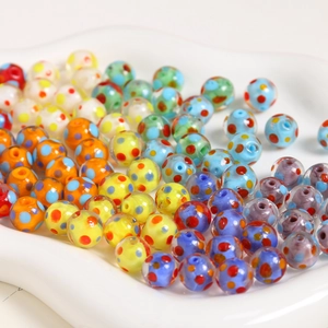 Handmade 10mm colorful glass beads with polka dots for DIY jewelry making