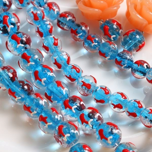 Perles en Verre Lampwork Série Océan Motif Baleine Bleues Rondes Perles en Vrac pour la Création de Bijoux DIY Colliers Boucles