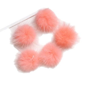 Set of 5 soft 3cm coral pink faux mink fur pom poms for DIY clothing and hair accessories
