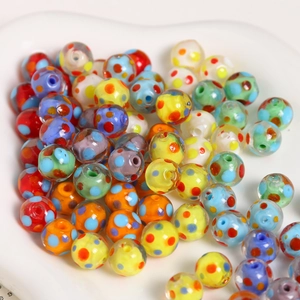 10mm colorful lampwork glass beads with polka dots for DIY jewelry making and crafts