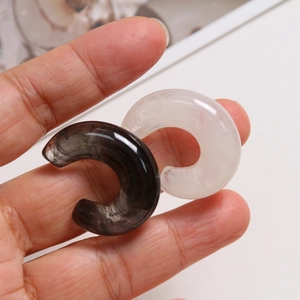 Translucent resin C-shaped charms in ink-wash style for DIY earrings and hair accessories