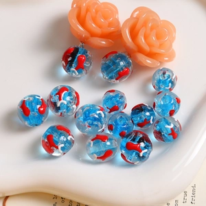 Perles en verre bleu motif carpe koï et breloques roses en résine pour bijoux DIY