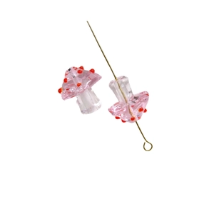 Pink translucent glass mushroom beads with red polka dots for DIY jewelry making