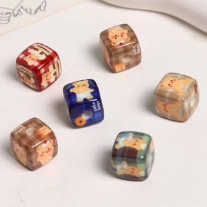 Cute plaid teddy bear acrylic cube beads for DIY phone chains and jewelry making