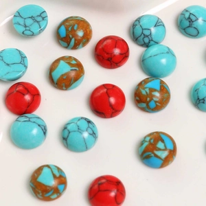 10mm flache runde Cabochons mit geometrischer rissiger Türkis-Textur für DIY-Schmuck