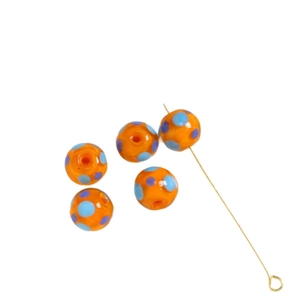 Handmade 10mm orange glass beads with colorful polka dots for DIY jewelry making