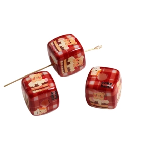 DIY acrylic cube beads with vintage red checkered bear patterns for phone chains