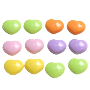 Set of 12 glossy acrylic heart charms in vibrant colors for DIY jewelry making