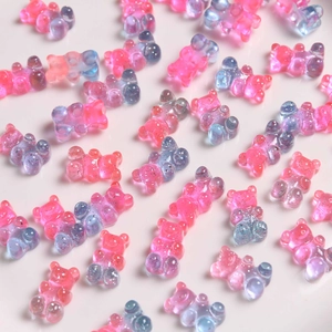 Glittery gradient resin mini bear charms for DIY jewelry and hair accessories