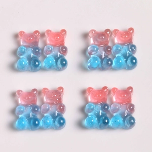 Eight pieces of pink and blue gradient resin gummy bear charms with glitter for DIY jewelry
