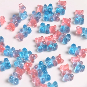 Glittery gradient resin bear charms for DIY earrings and hair accessories in pink and blue