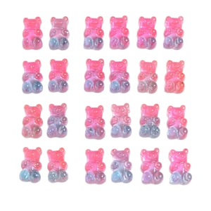 DIY glitter resin bear charms with pink to blue-purple gradient effect for craft jewelry