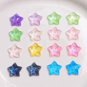 Star-shaped resin charms for DIY jewelry making in assorted macaron colors with glitter finish