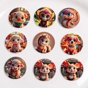 12 Pièces Animaux du Zodiaque Chinois Écussons en Acrylique Cartoon pour Création Bijoux DIY Boucles d'Oreilles Coque Décor