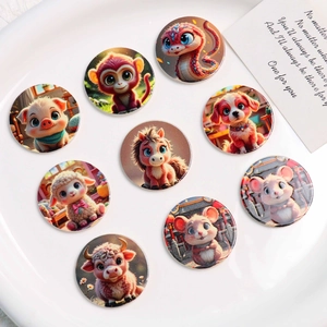 Lot de 9 breloques rondes en acrylique animaux du zodiaque 3D pour bijoux et DIY