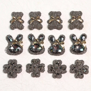 Sparkling crystal bear, rabbit, and clover resin patches for DIY jewelry and hair accessories