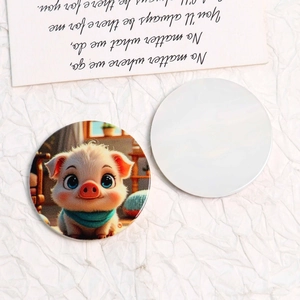 Vue détaillée de patchs ronds en acrylique avec motif de cochon pour accessoires DIY