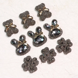Sparkly resin crystal bear rabbit and clover DIY charms for jewelry making and crafts