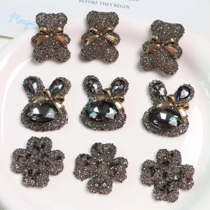 Sparkling crystal bear rabbit and clover resin charms for DIY earrings and hair accessories