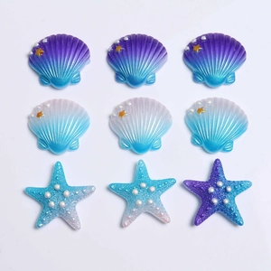 Bunte Seestern und Muschel Charms aus Resin Set mit Perlglanz-Farbverlauf