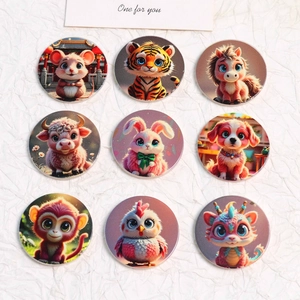 Lot de 9 breloques rondes en acrylique avec motifs animaux mignons du zodiaque pour loisirs créatifs