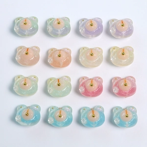 Lindas Cuentas de Resina de Cabeza de Oso de Dibujos Animados Con Purpurina Color Macarrón Accesorios de Bricolaje para Hacer Joyas para Pendientes Dijes de Cadena de Teléfono
